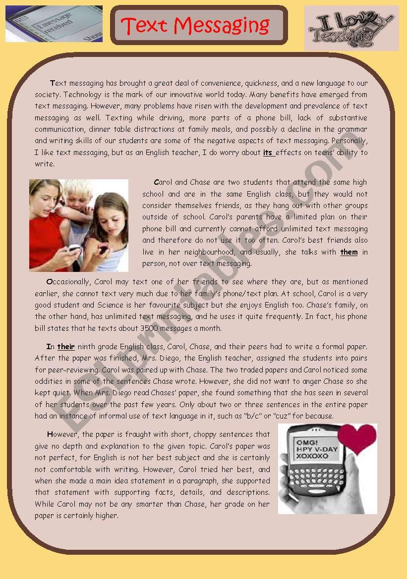 TEXT MESSAGING worksheet