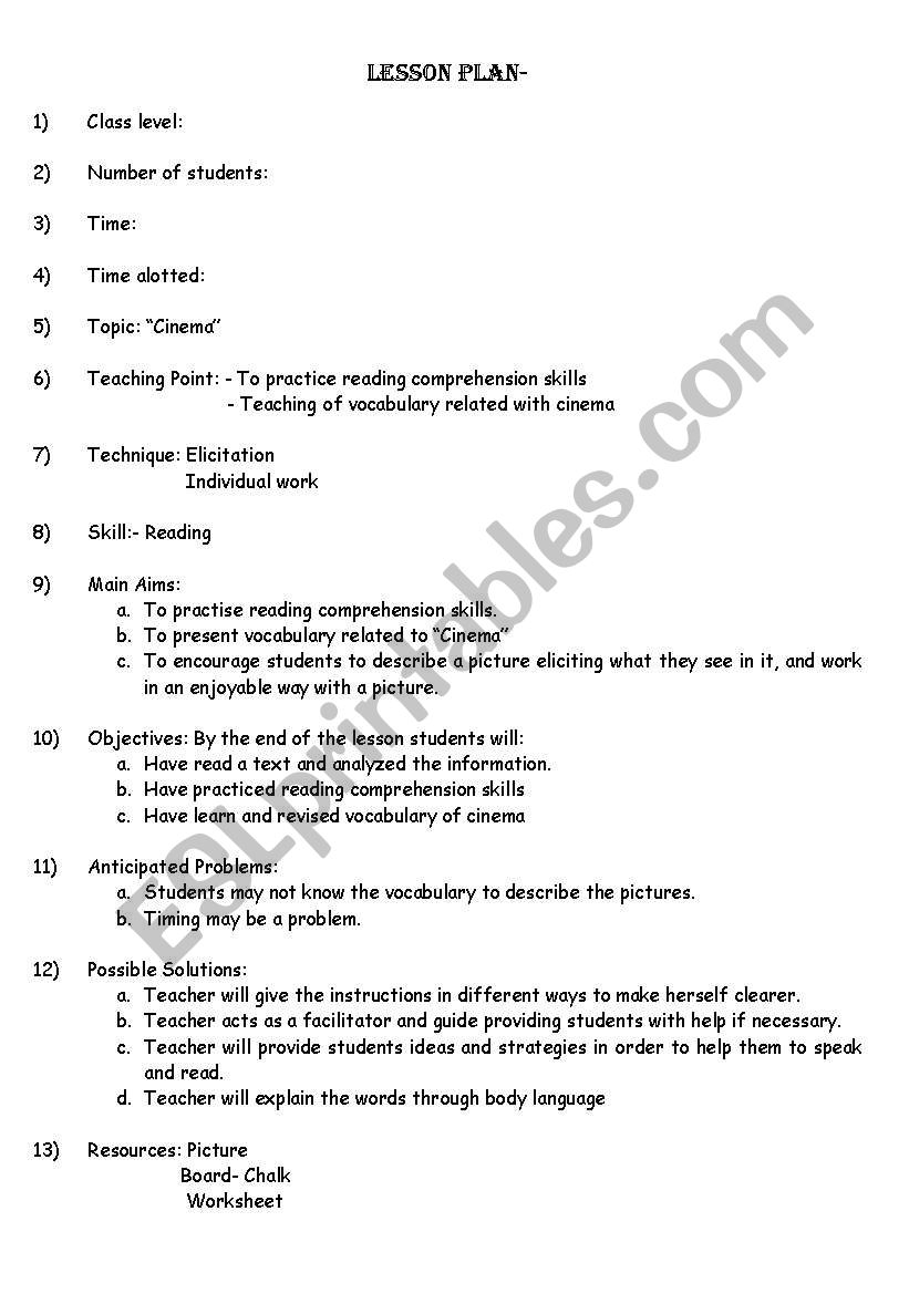 lesson plan of a listening worksheet