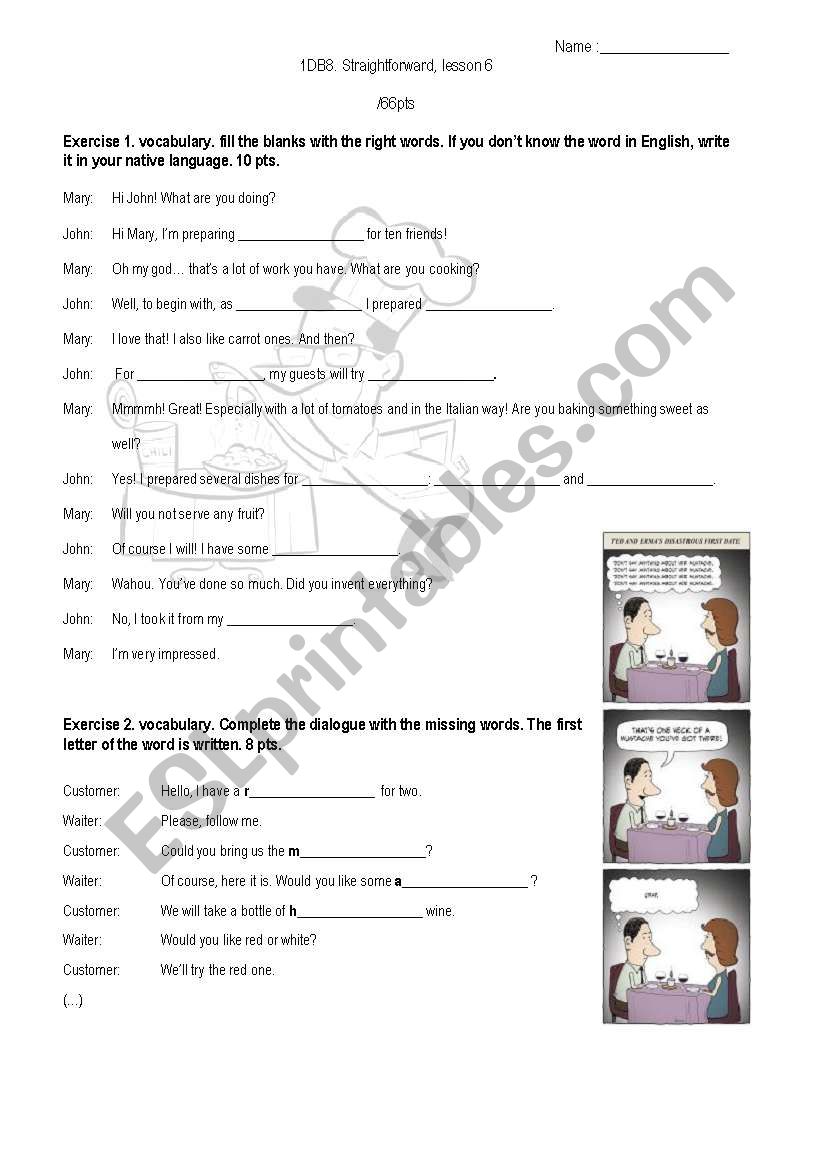 TEST on comparatives, superlatives, modifiers, food, giving an opinion, revision of simple past and future.