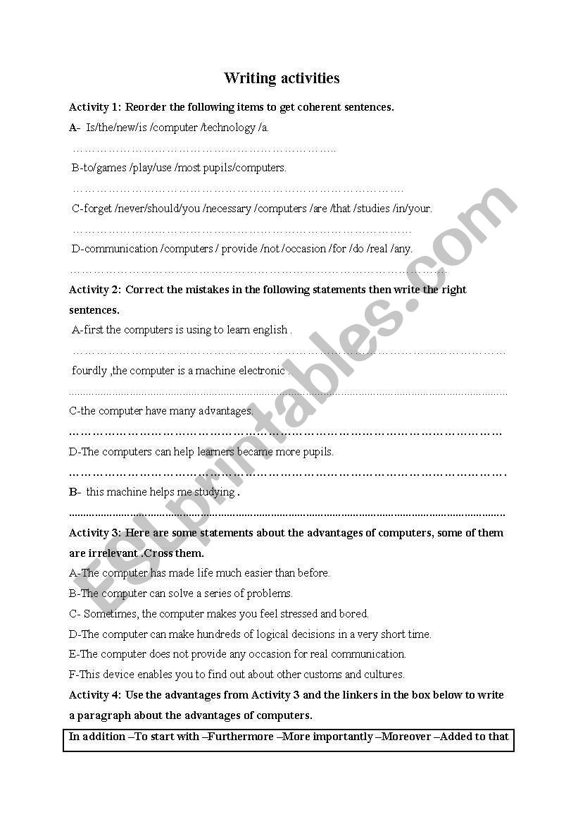 writing about computers worksheet