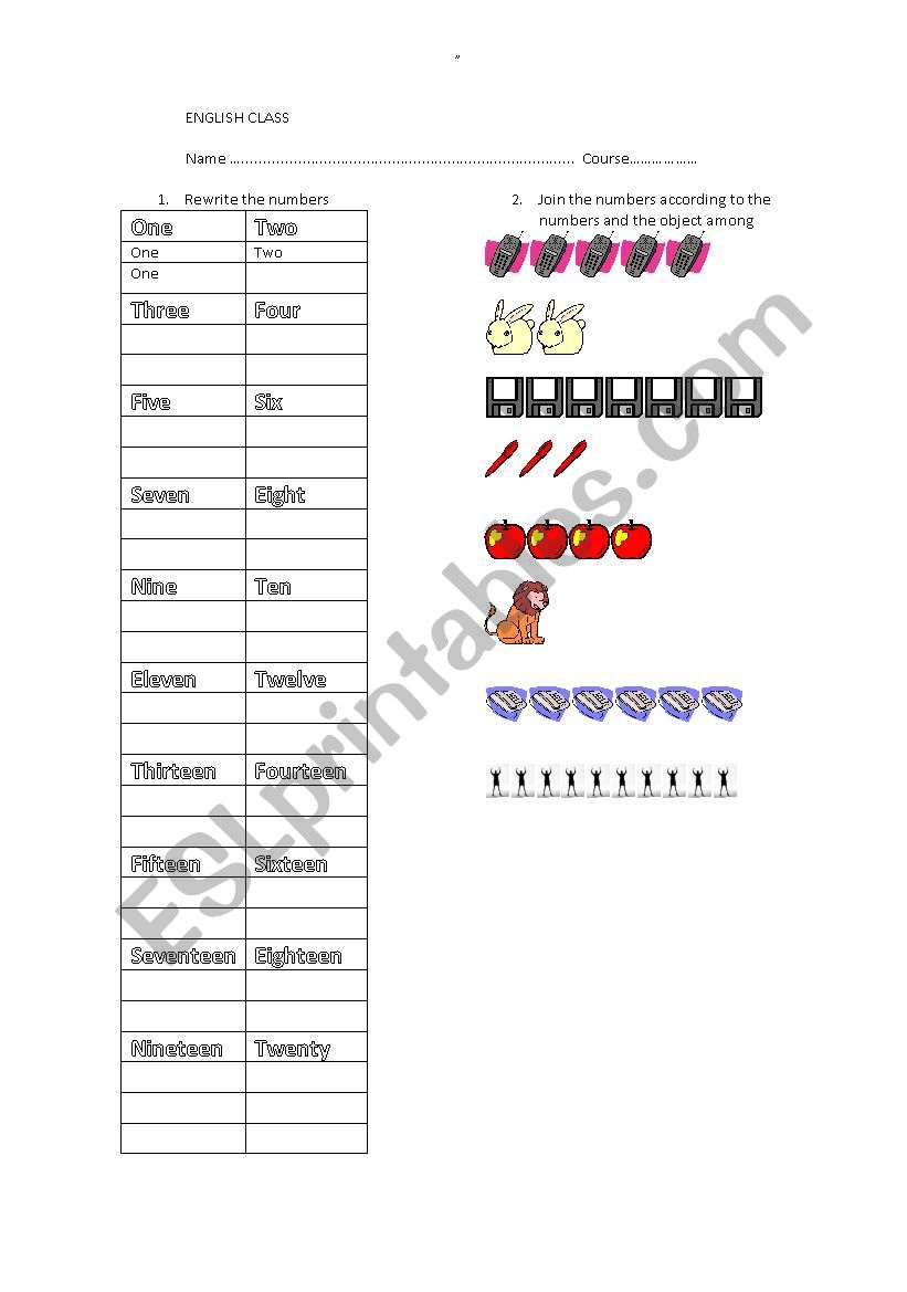 NUMBERS worksheet