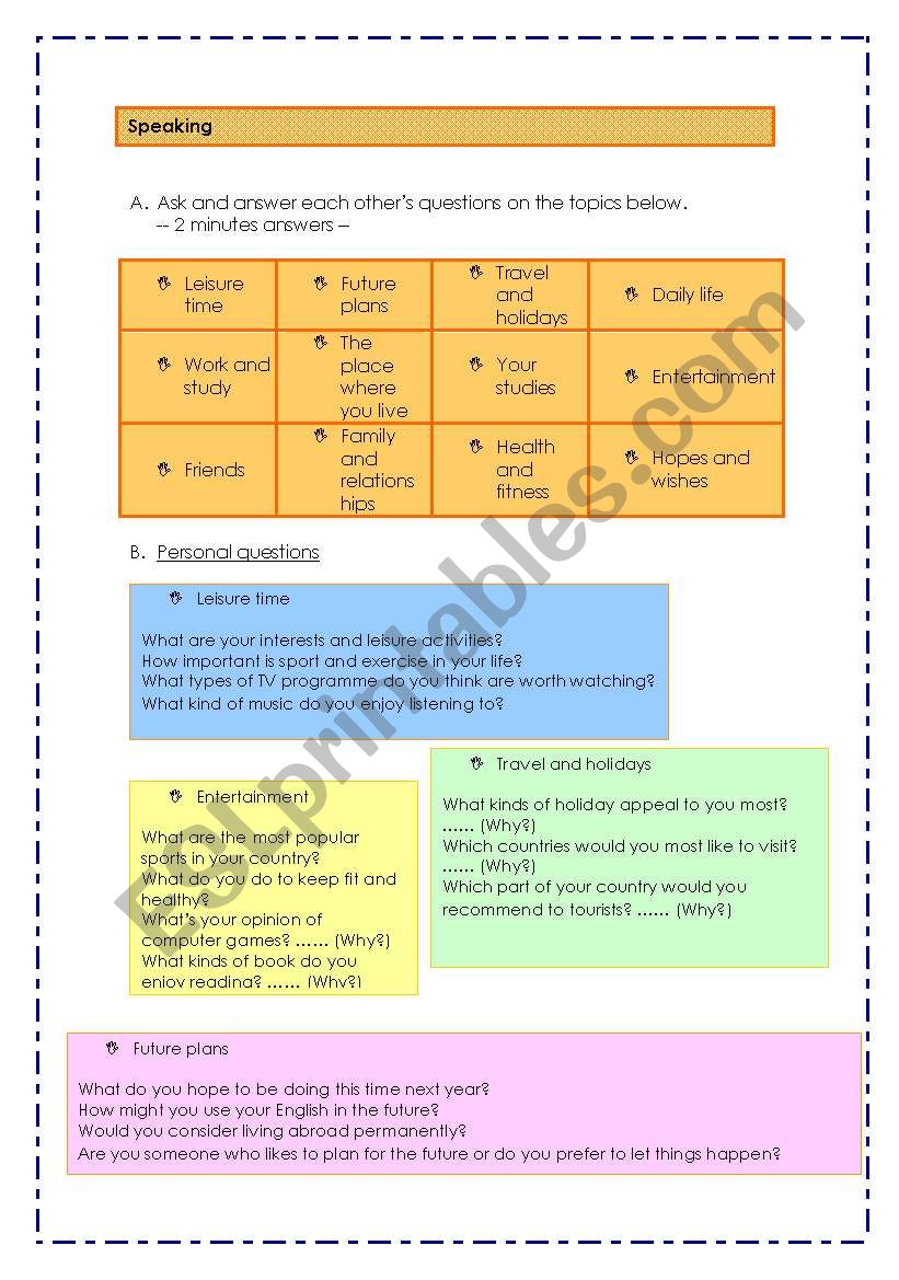 Speaking worksheet