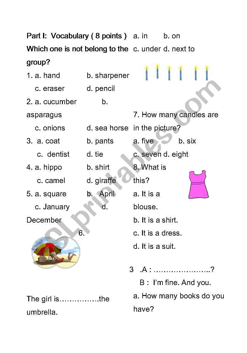 English test worksheet