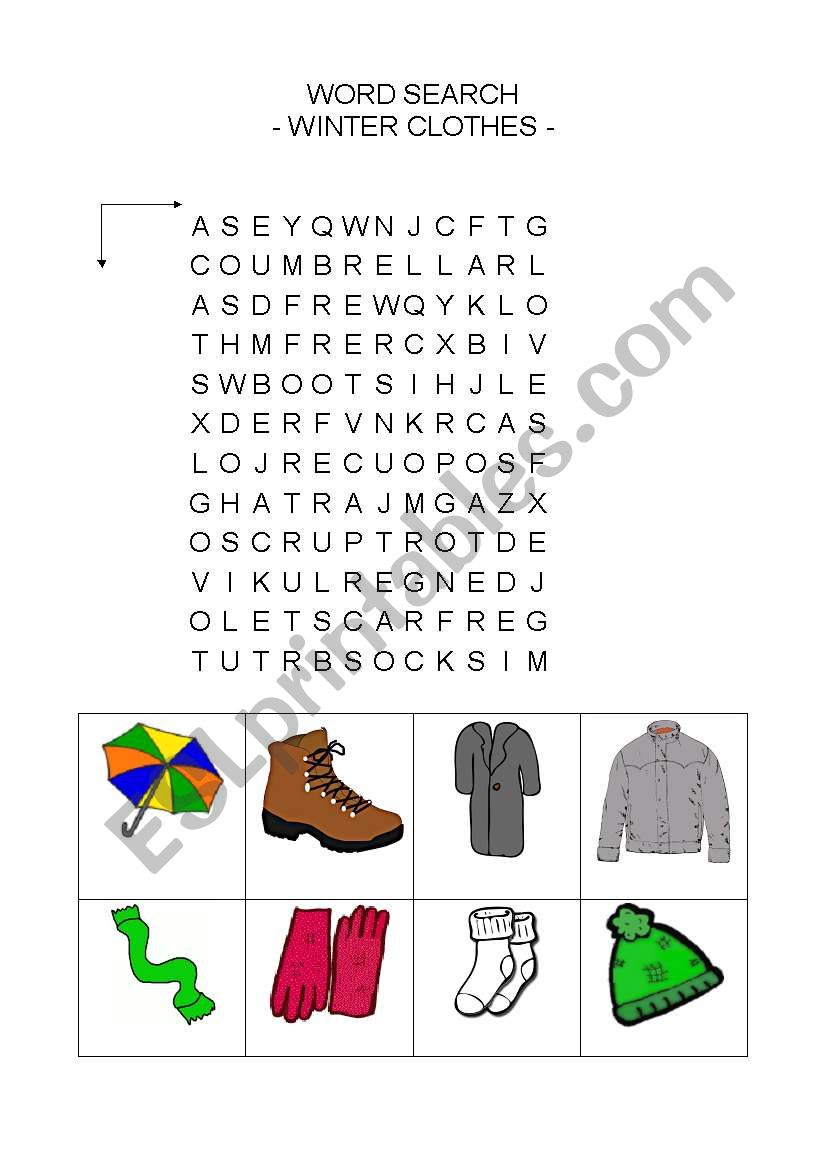 Winter clothes worksheet