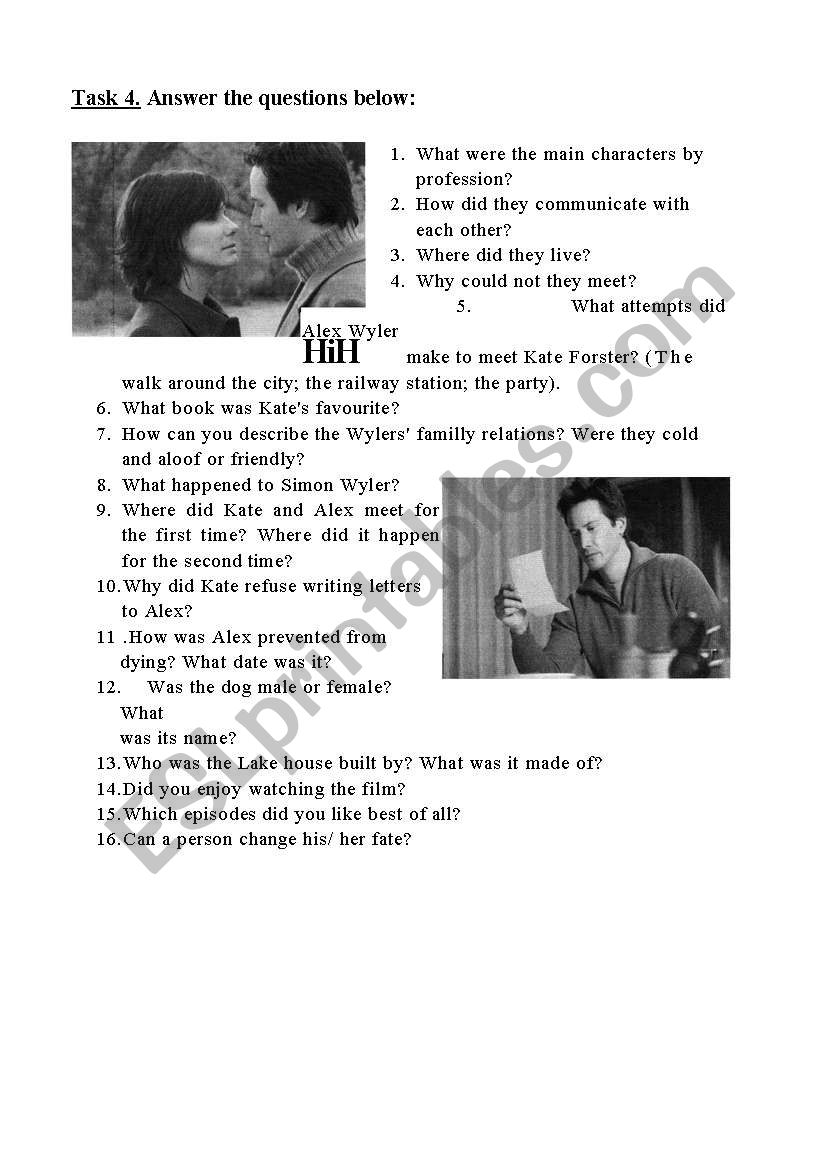 Movie The Lake House worksheet