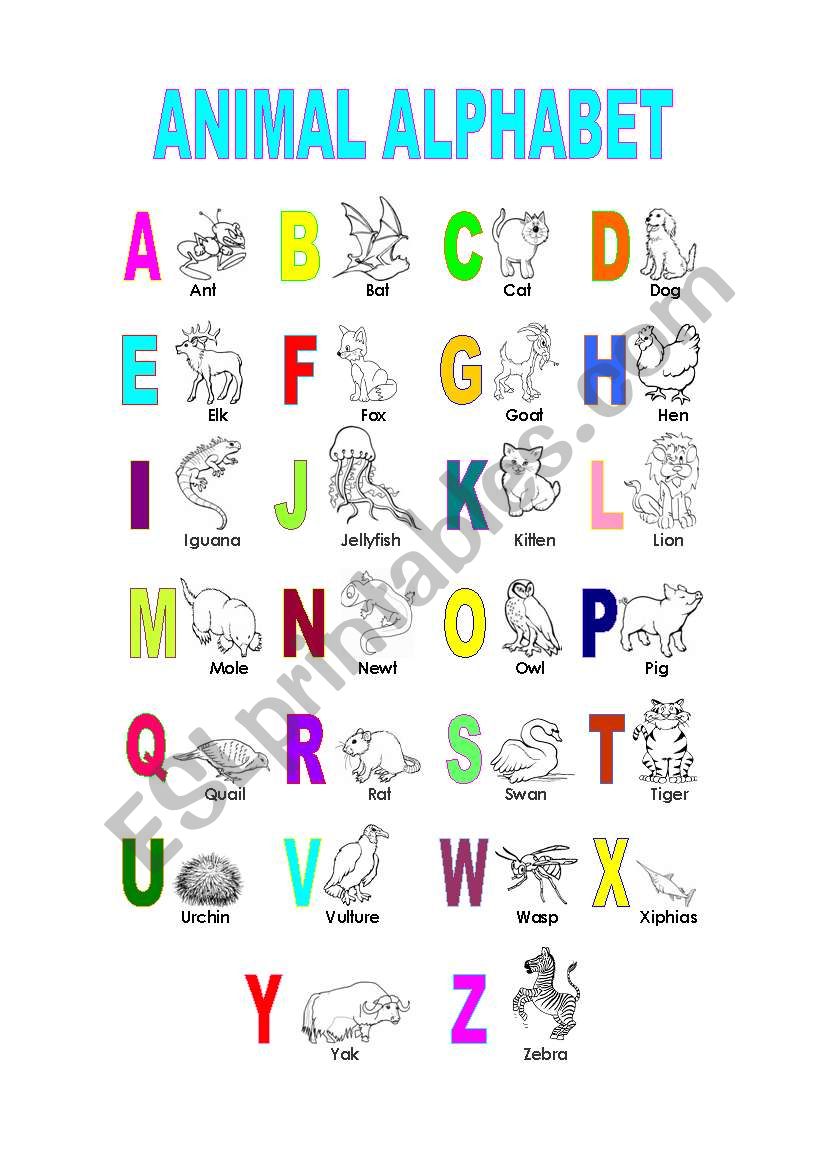 Animal alphabet worksheet
