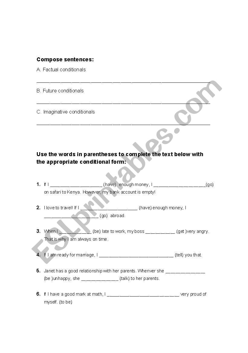 Conditionals comprehensive exercise