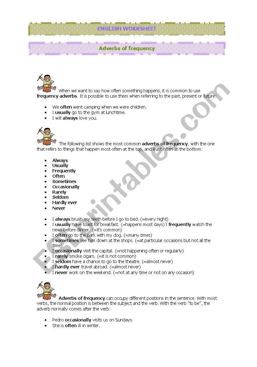 Adverbs of frequency worksheet