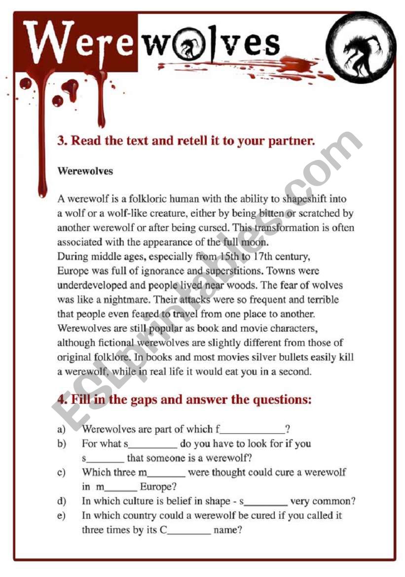 Werewolves Part 2 worksheet