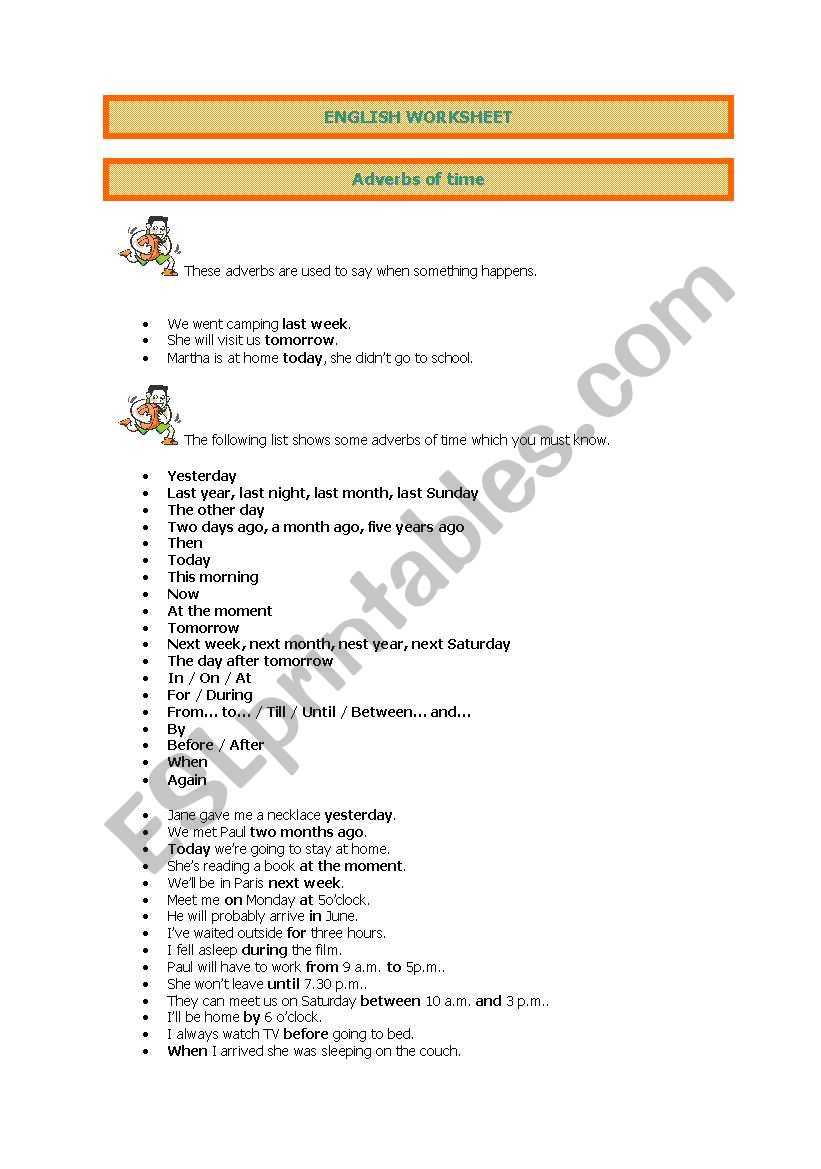 Adverbs of time worksheet