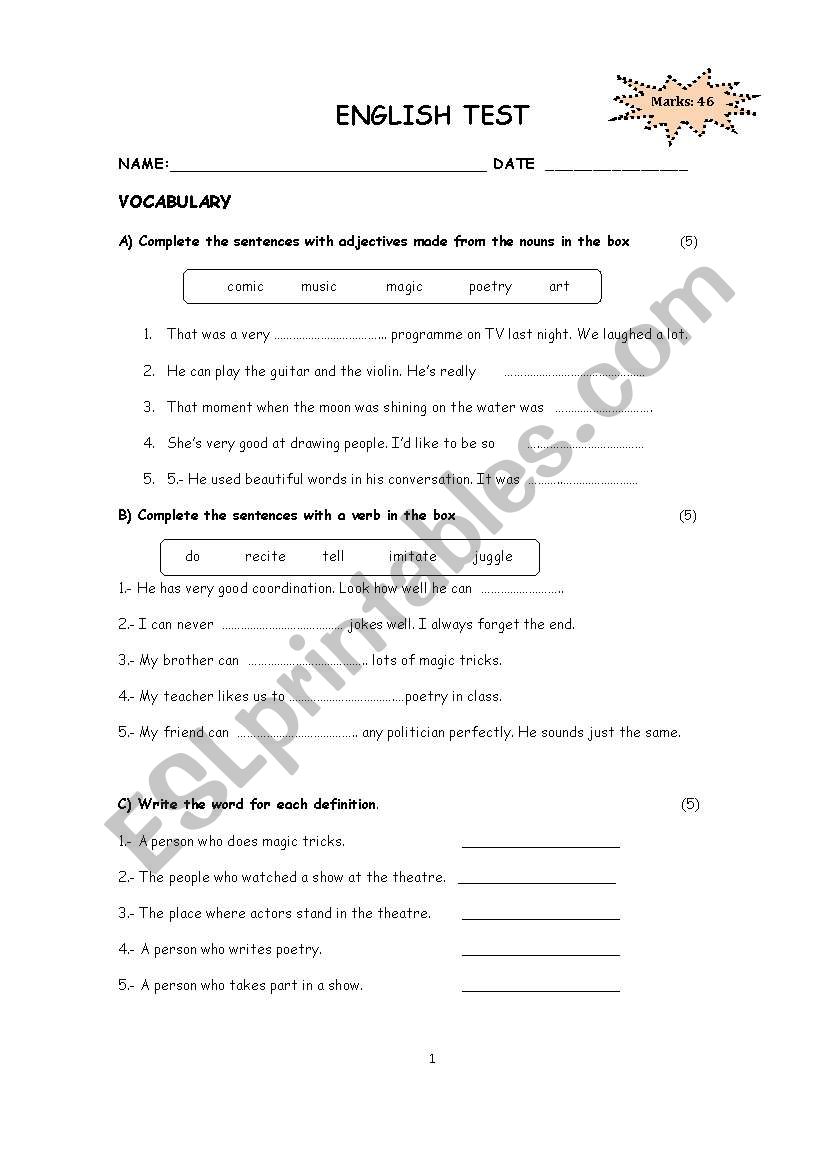 TEST THIRD TERM worksheet