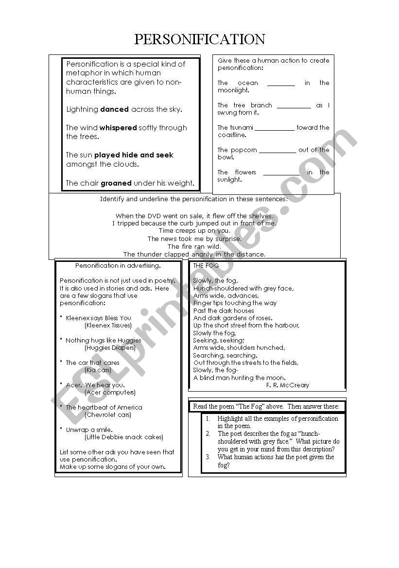 personification worksheet