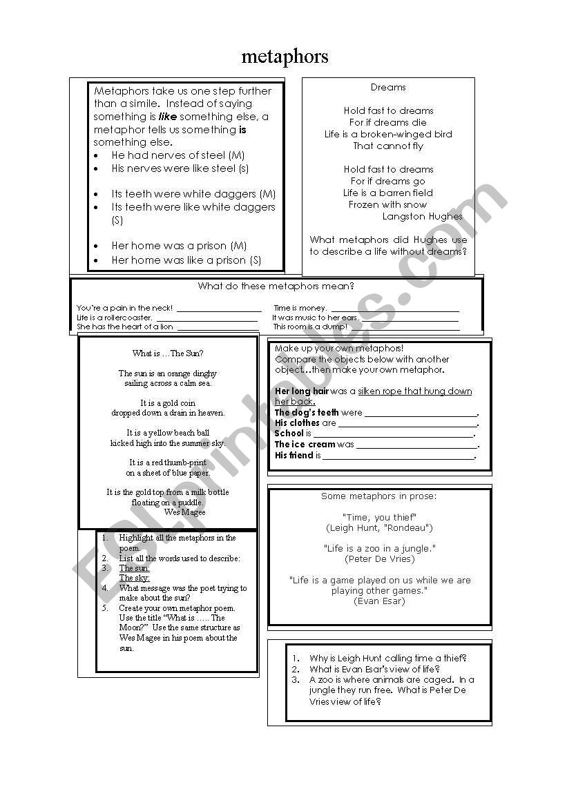 Metaphors worksheet