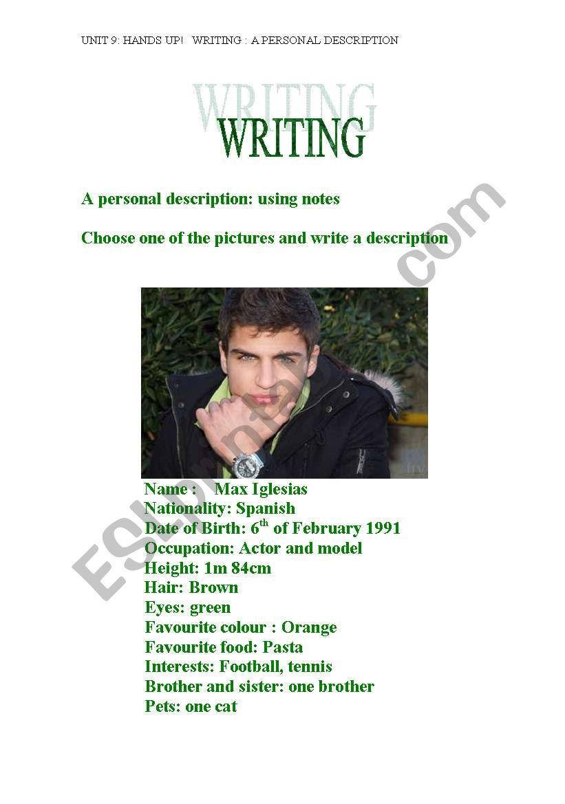 Writing (Personal Description, using notes)