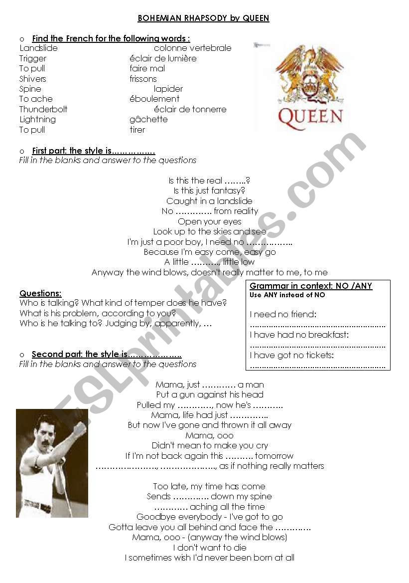 Bohemian Rhapsody  worksheet