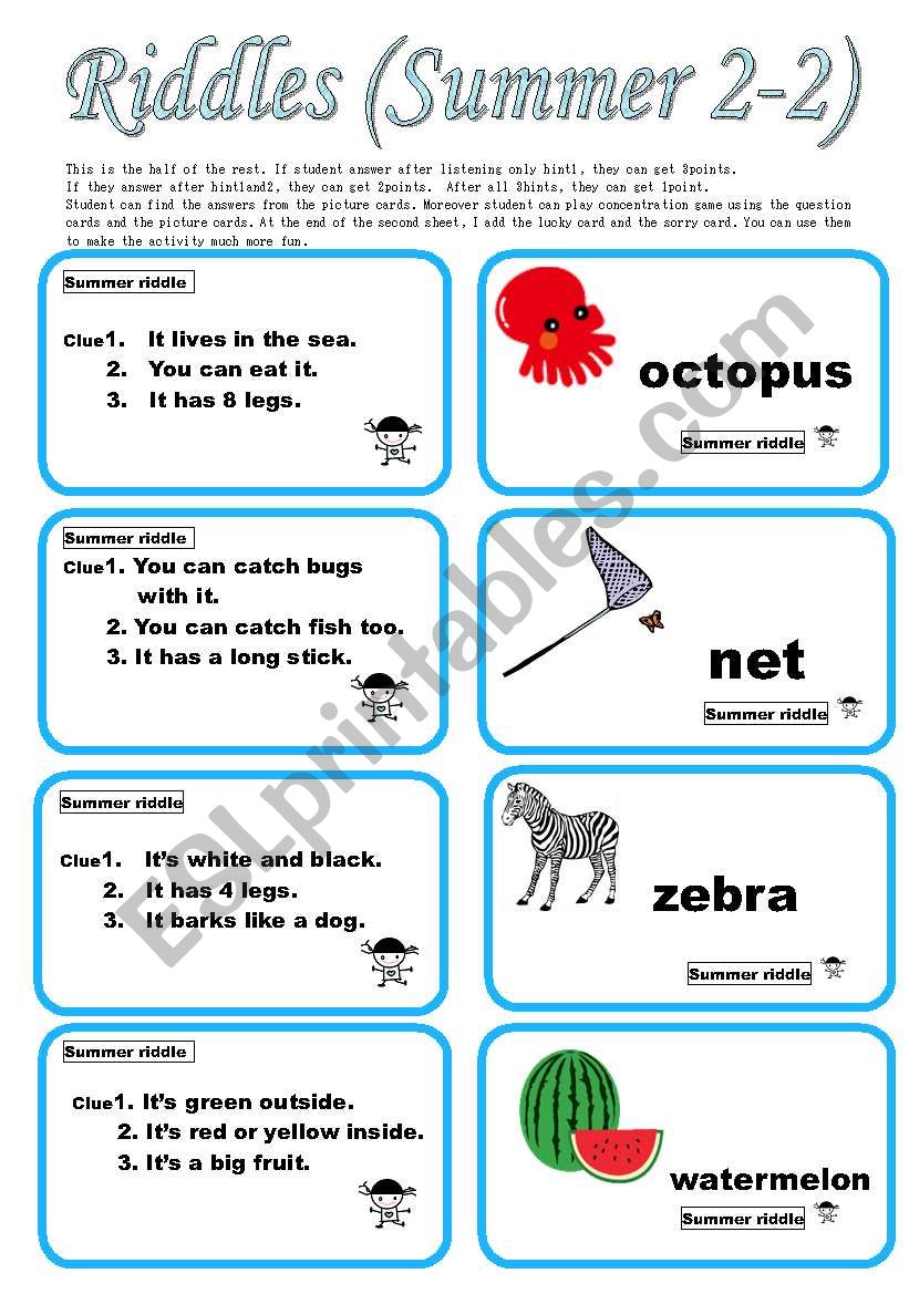 Summer Riddles 2-2 worksheet