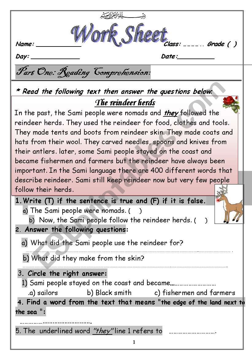 The Reindeer Herds worksheet