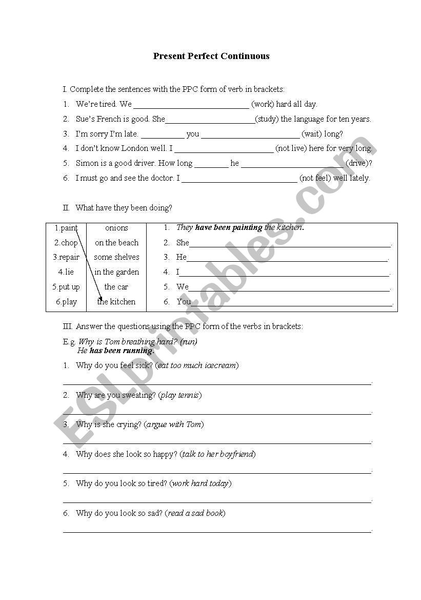 PRESENT PERFECT CONTINUOUS-worksheet