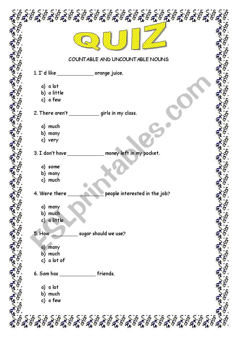 Quiz worksheet