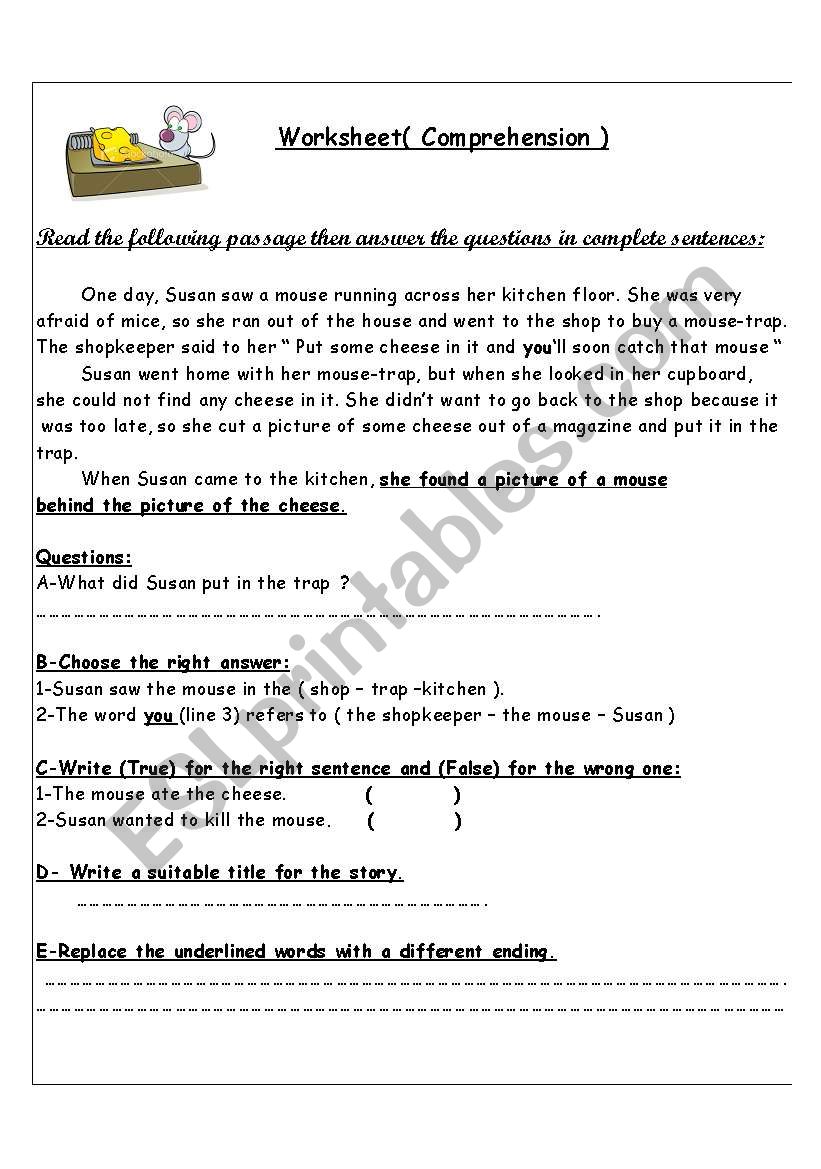 Comprehension Worksheet worksheet