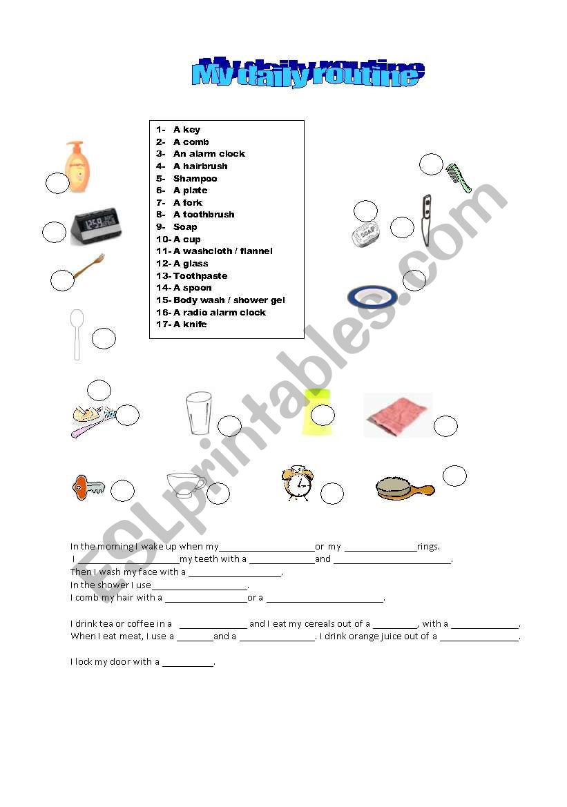 objects used in daily routine worksheet