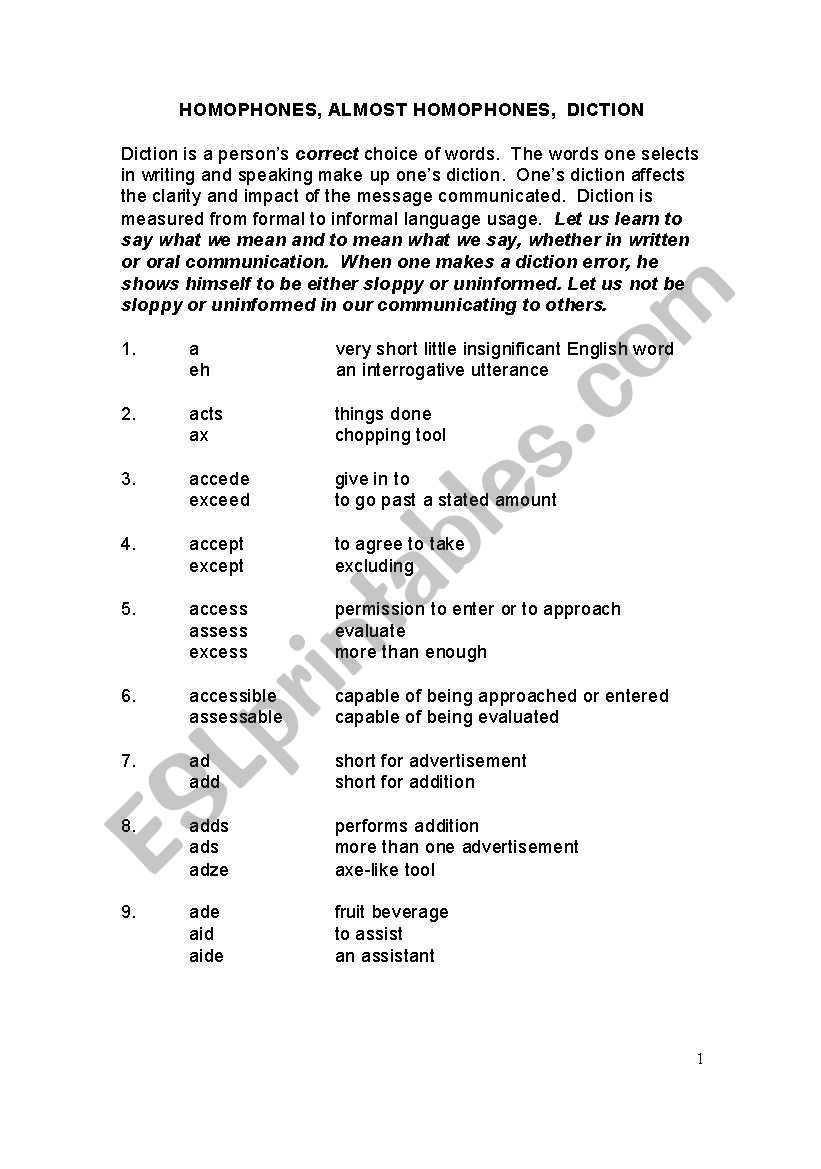 Homophones and almost homophones