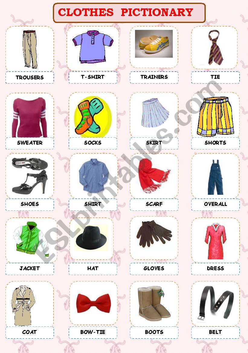 Clothes pictionary worksheet