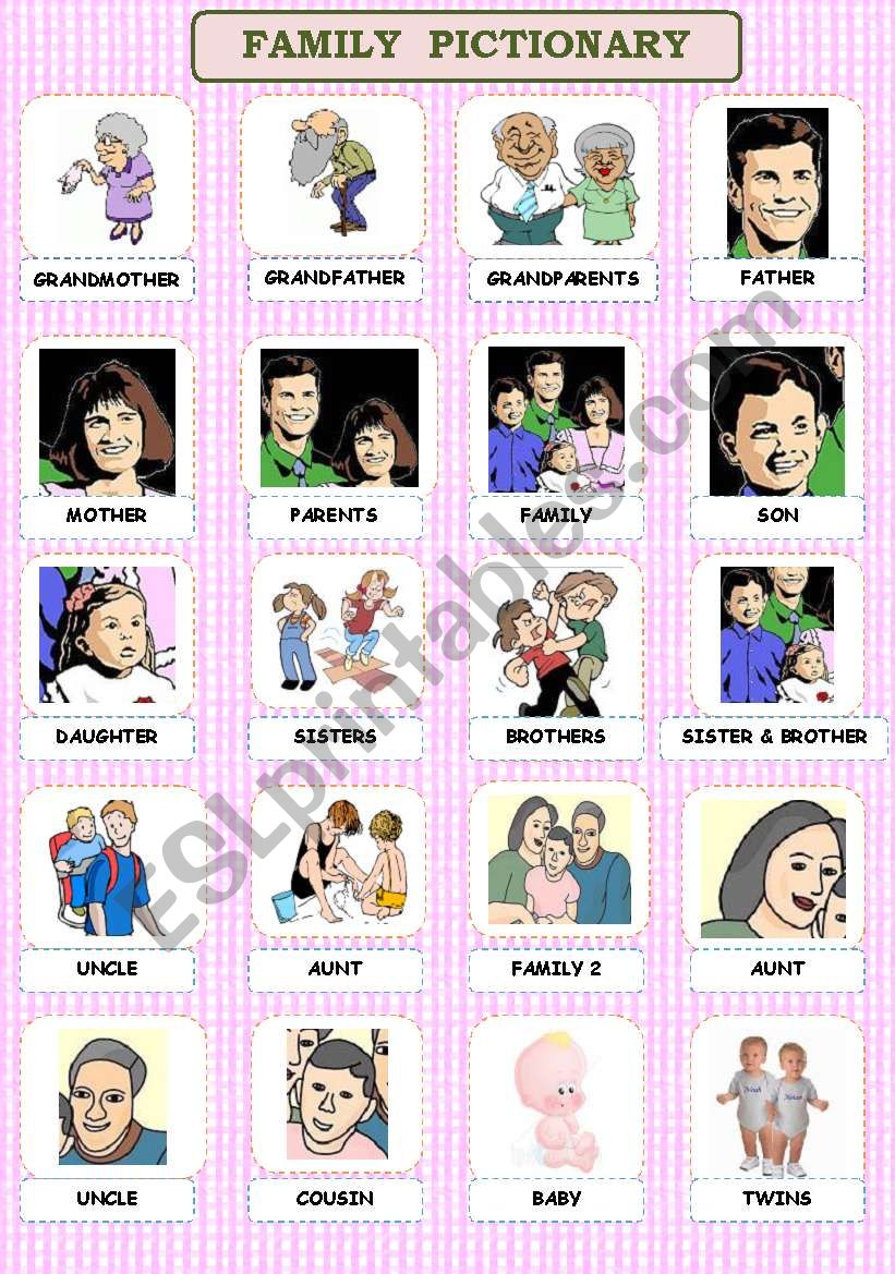 Family pictionary - ESL worksheet by jannabanna