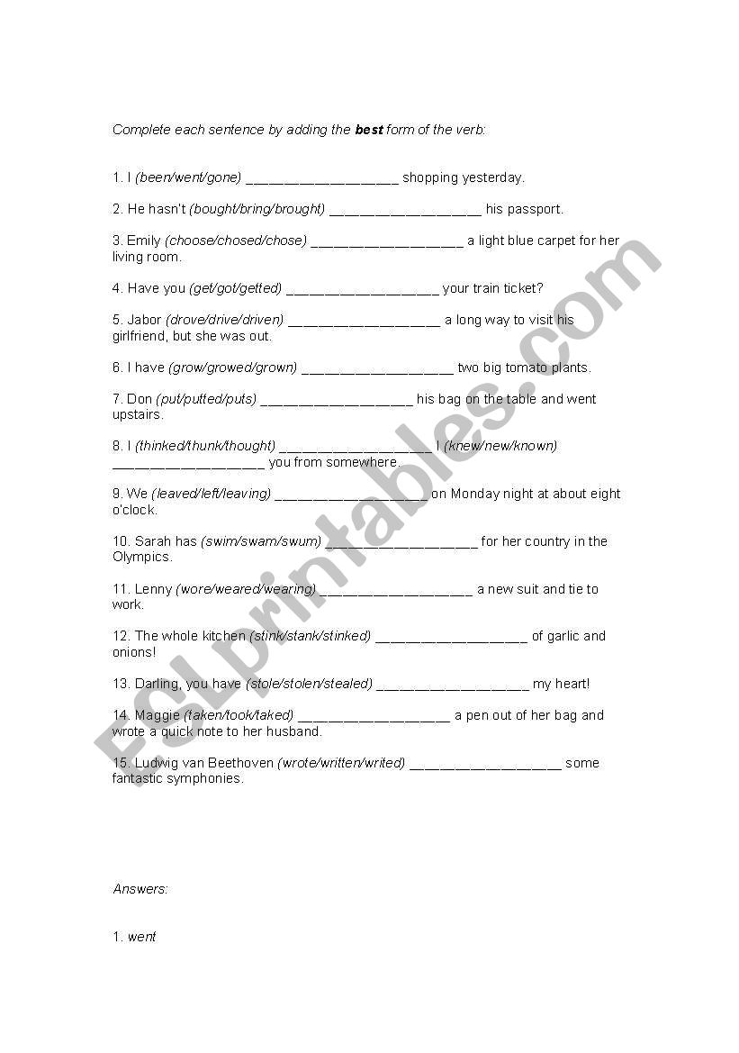 Fun with Irregular Verbs worksheet