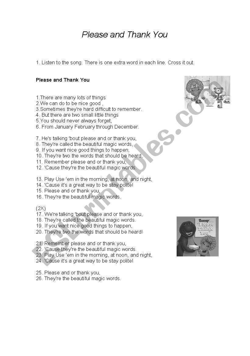 Song - Please and Thank you  worksheet