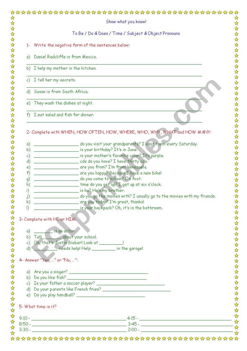 Show what you know! worksheet