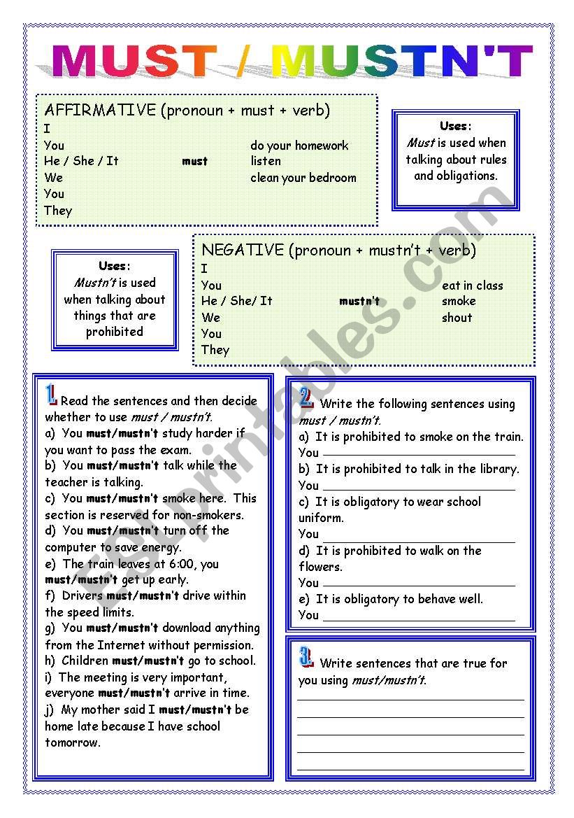 MUST/ MUSTNT worksheet