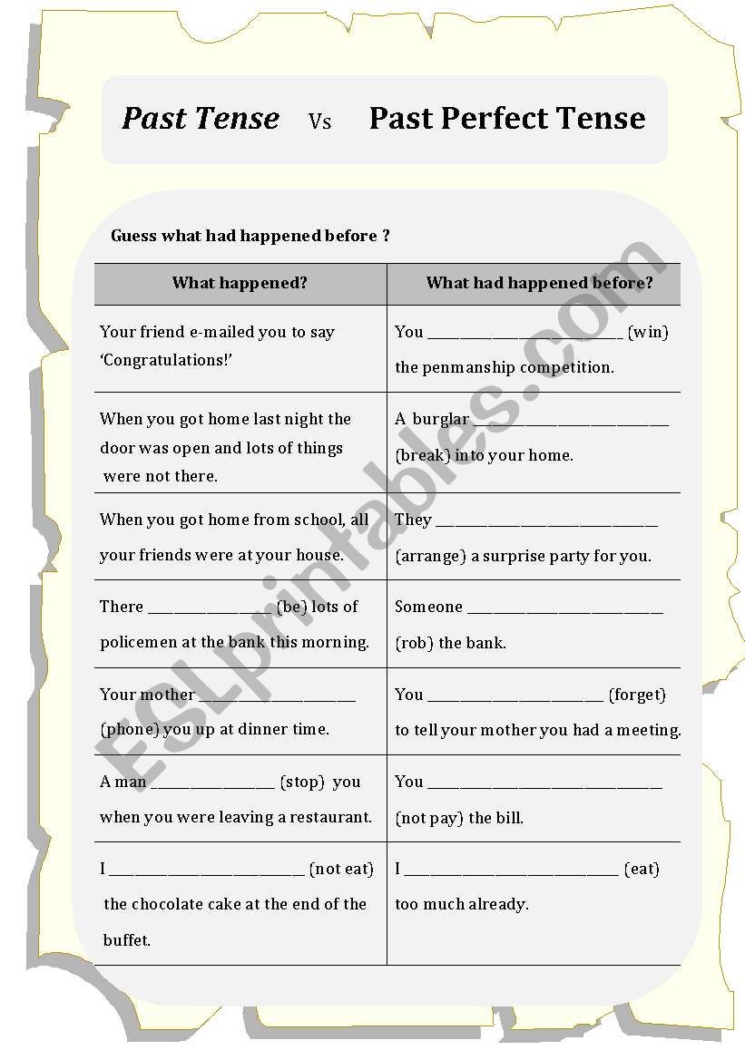 Past Simple vs Past Perfect (with Answer Key)