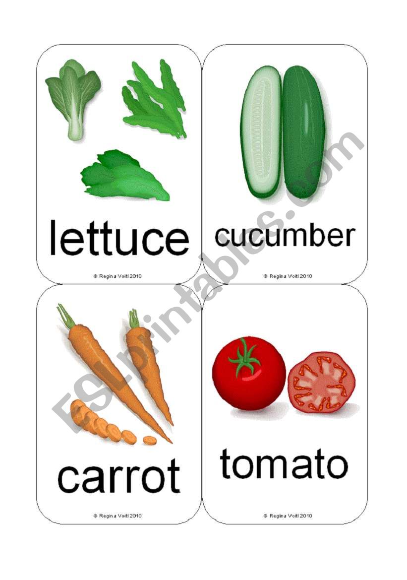 Fruit / Vegetable Flashcards (Common Vegetables et al.) (16 Cards)