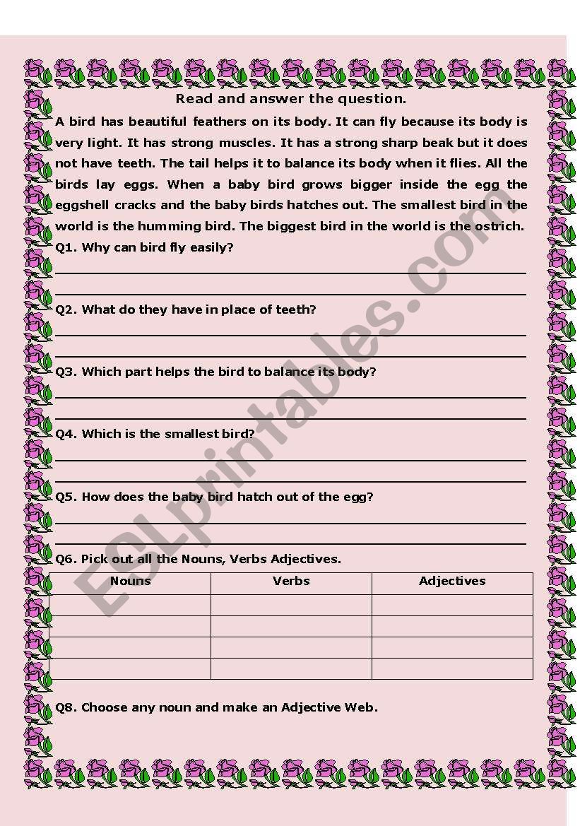 REading Comprehension worksheet