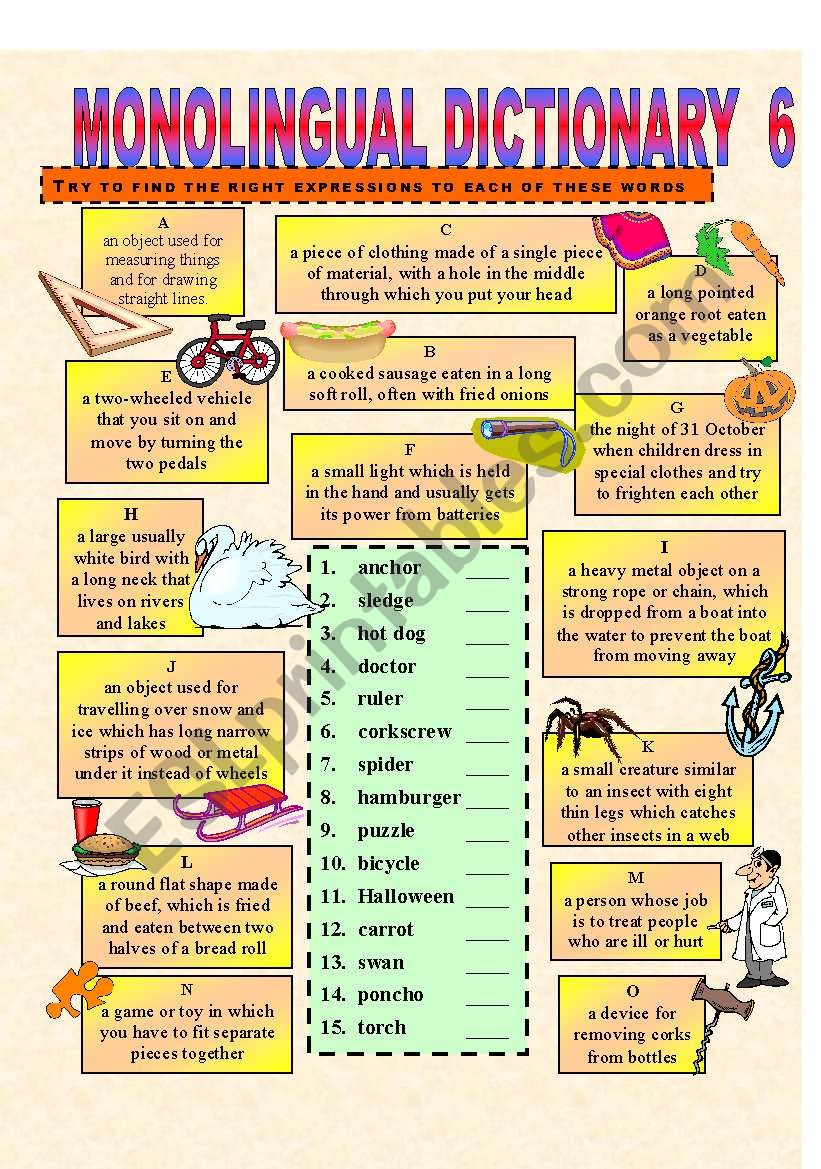 Monolingual Dicitionary 6 (3-page wks)