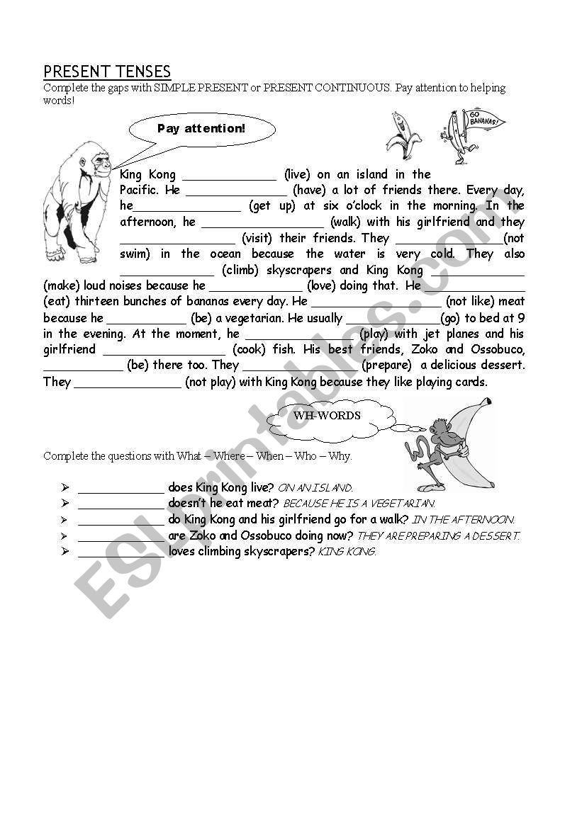 Present Tenses Contrast worksheet