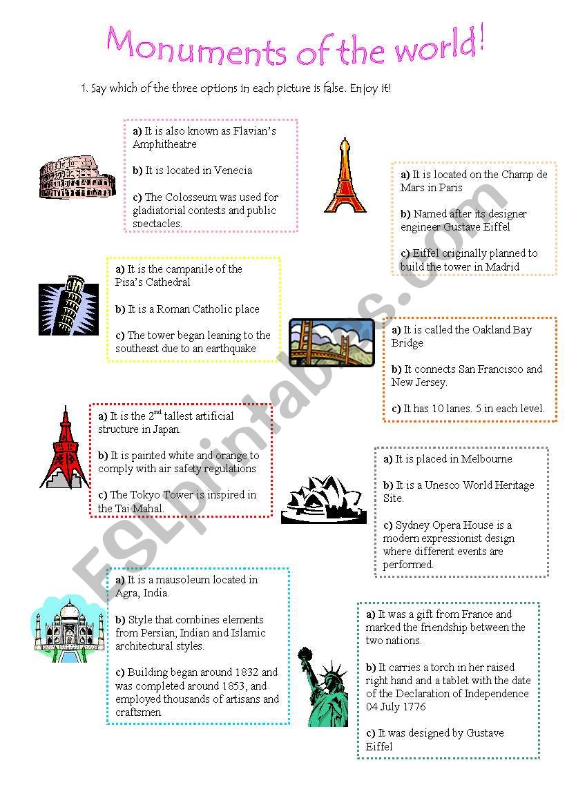 Monuments of the world worksheet