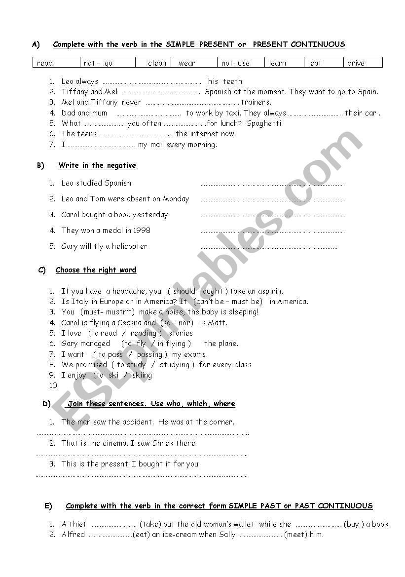 term test worksheet