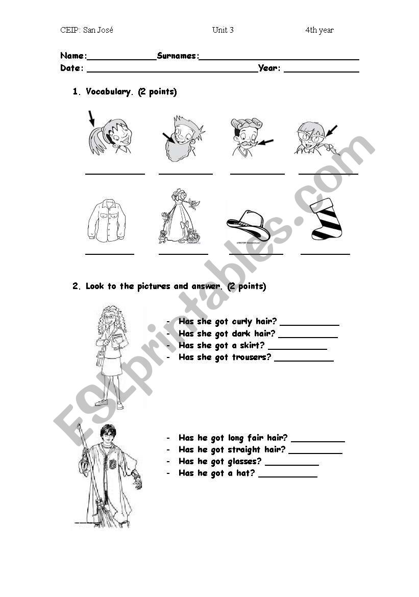 fisical appearance worksheet