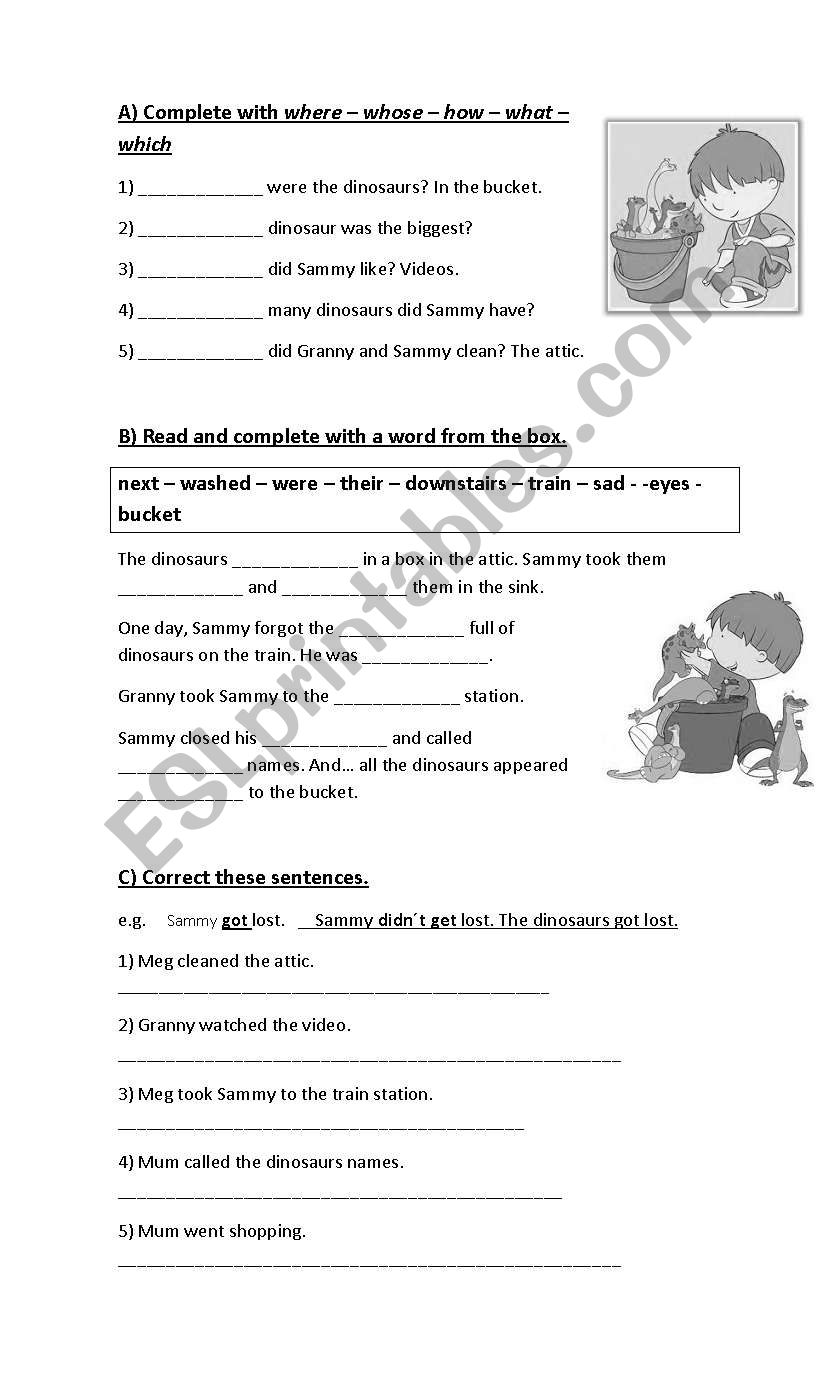 Sammy and the Dinosaurs worksheet