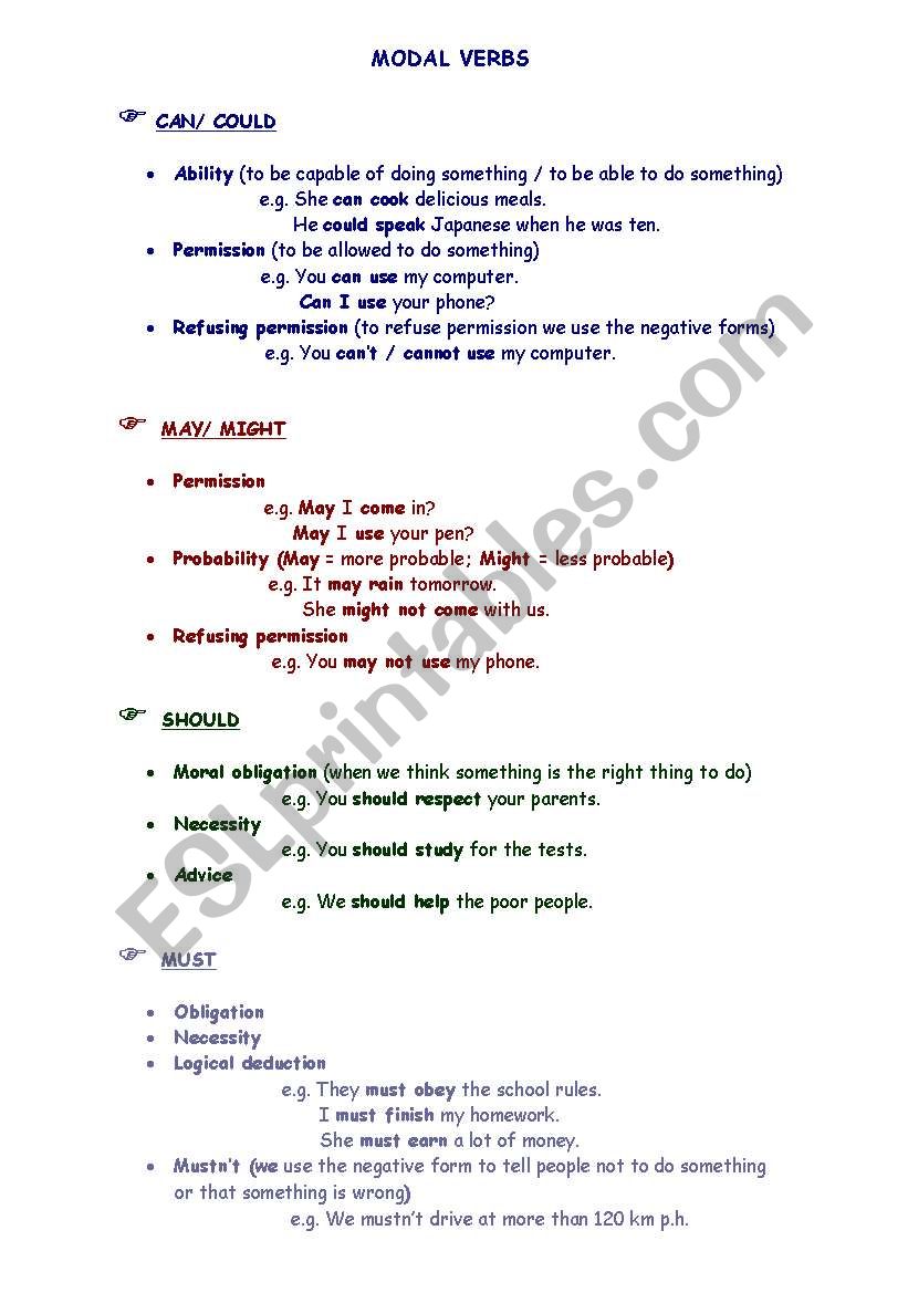 Modal Verbs worksheet