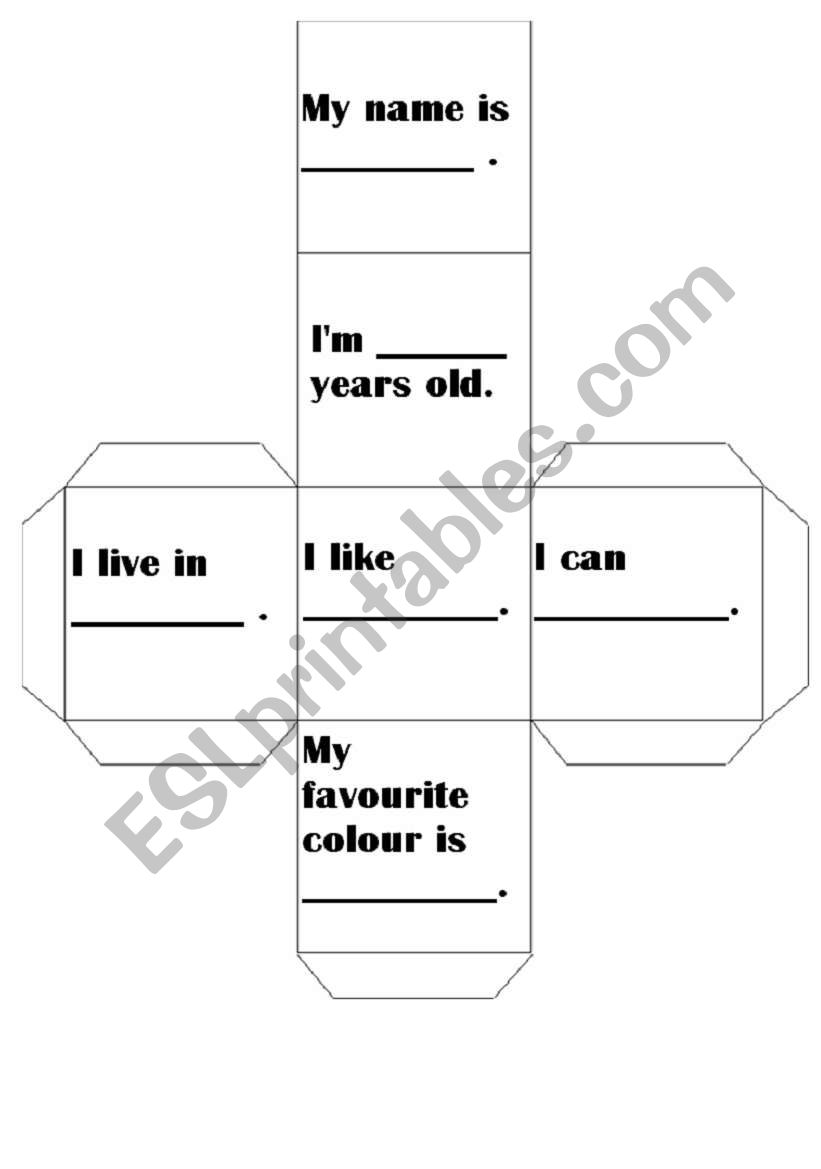 about me dice worksheet