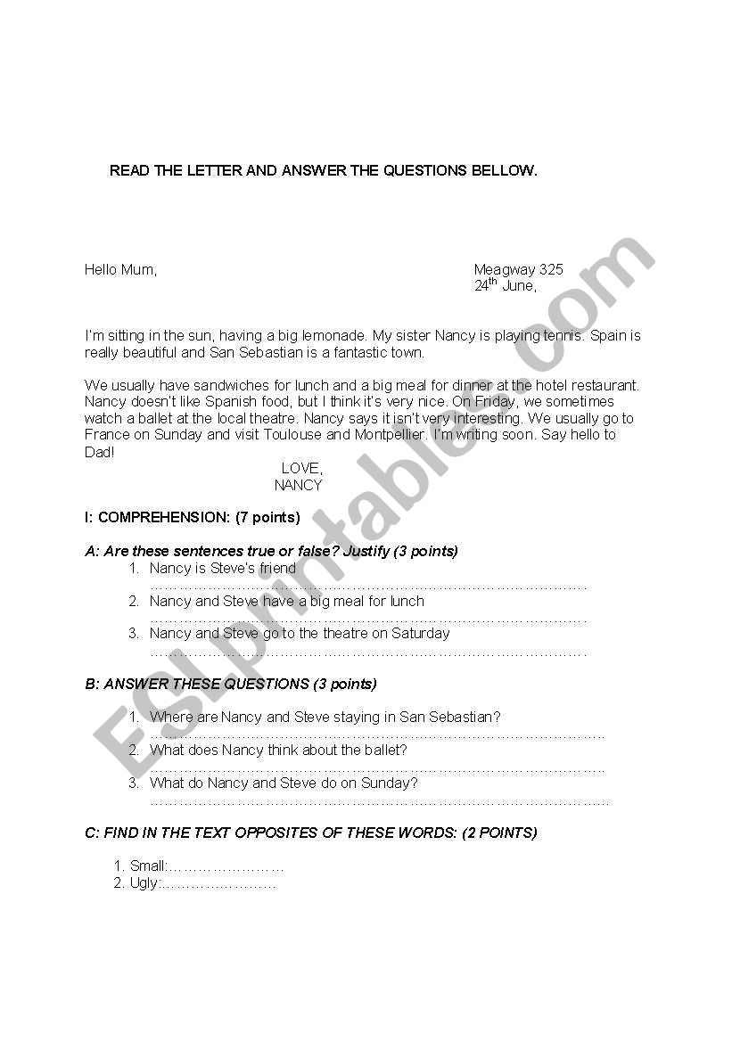 A LETTER worksheet