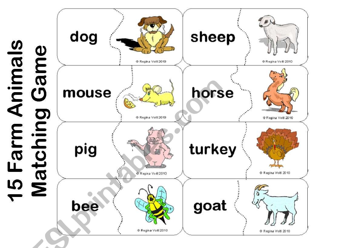 Farm Animals - Matching or Memory Game (15 Animals)