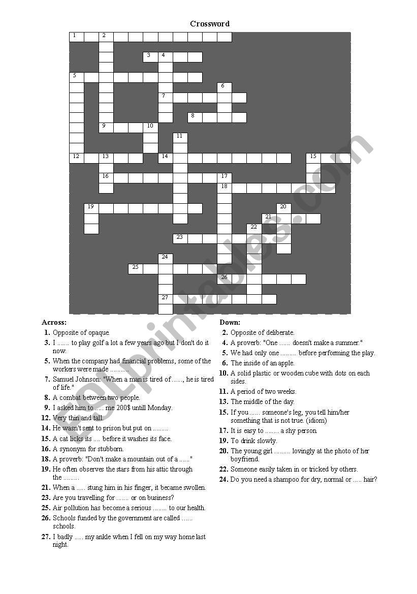 Crossword worksheet