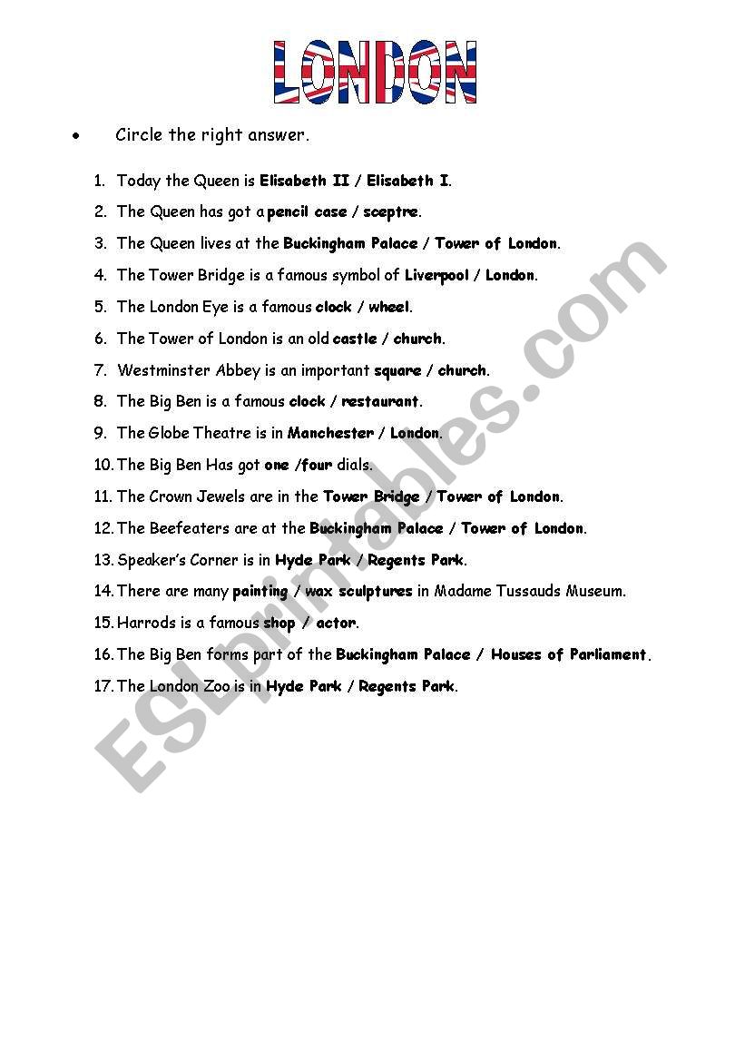 London worksheet