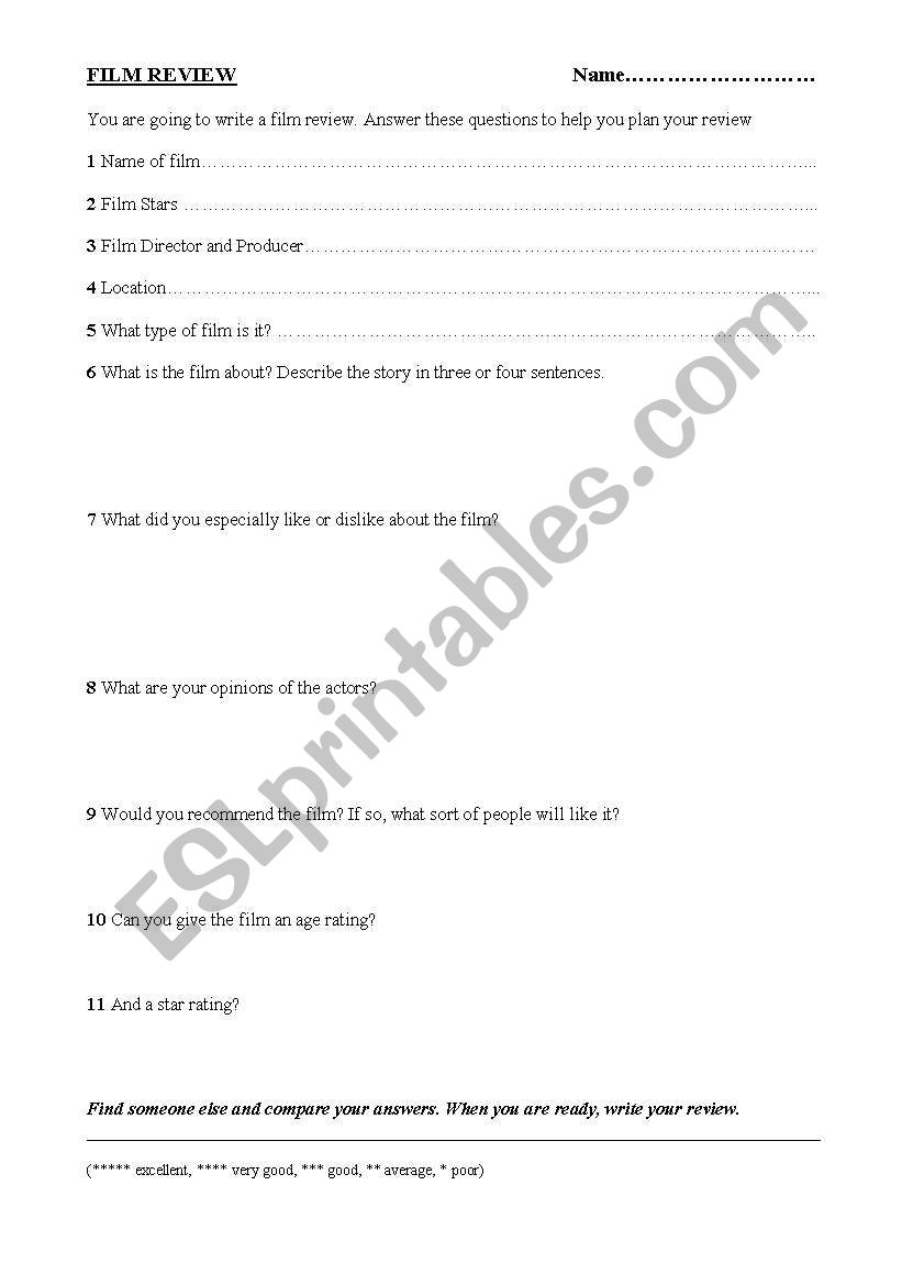 Film Review worksheet
