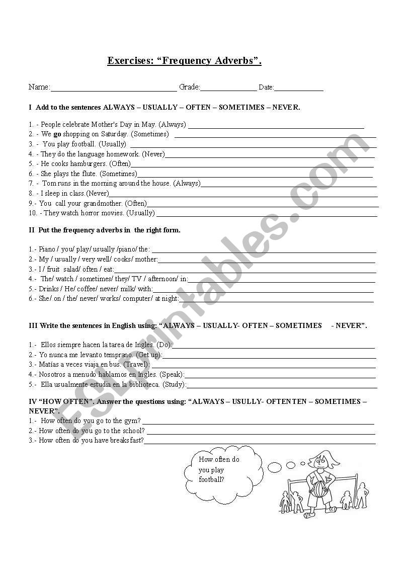 Exercises frequency adverbs worksheet