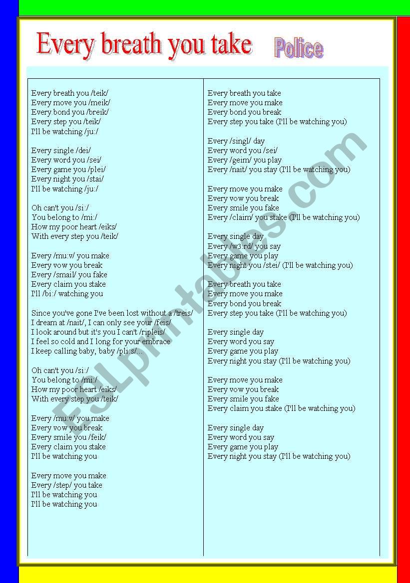 SONG. Every breath you take and PHONETICS